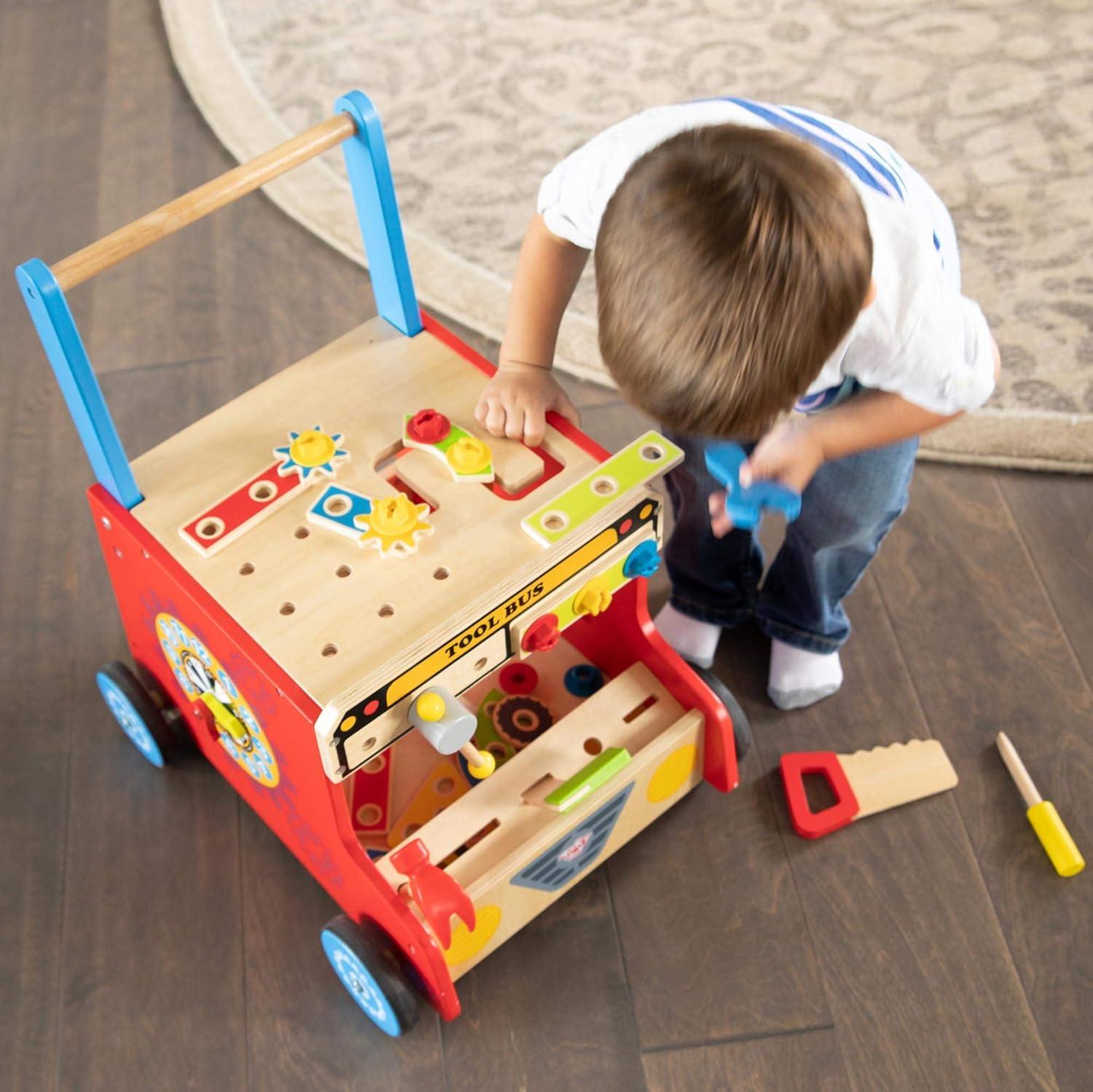 imageFat Brain Toys My Fixer Upper Tool Bus Toddler Walker ampamp Pretend Workbench 18 mos
