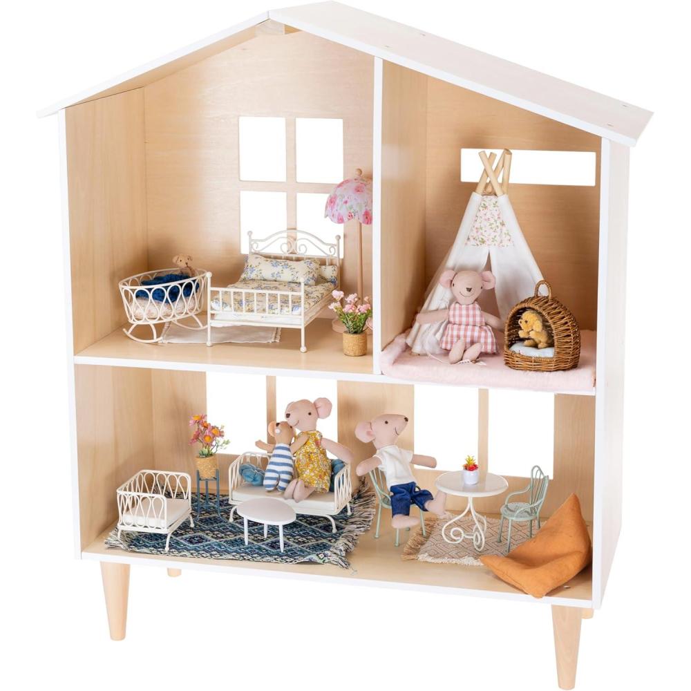 imageFat Brain Toys Funky Mice Doll House Whiskerwood Hollow Deluxe Wooden Dollhouse Dolls ampamp Dollhouses for Ages 3 to 8