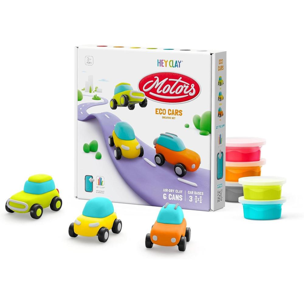 imageFat Brain Toys Hey Clay Eco Cars Air Dry Clay Kit with Interactive App for Kids ampamp Tweens Modeling Clay and Crafts Set