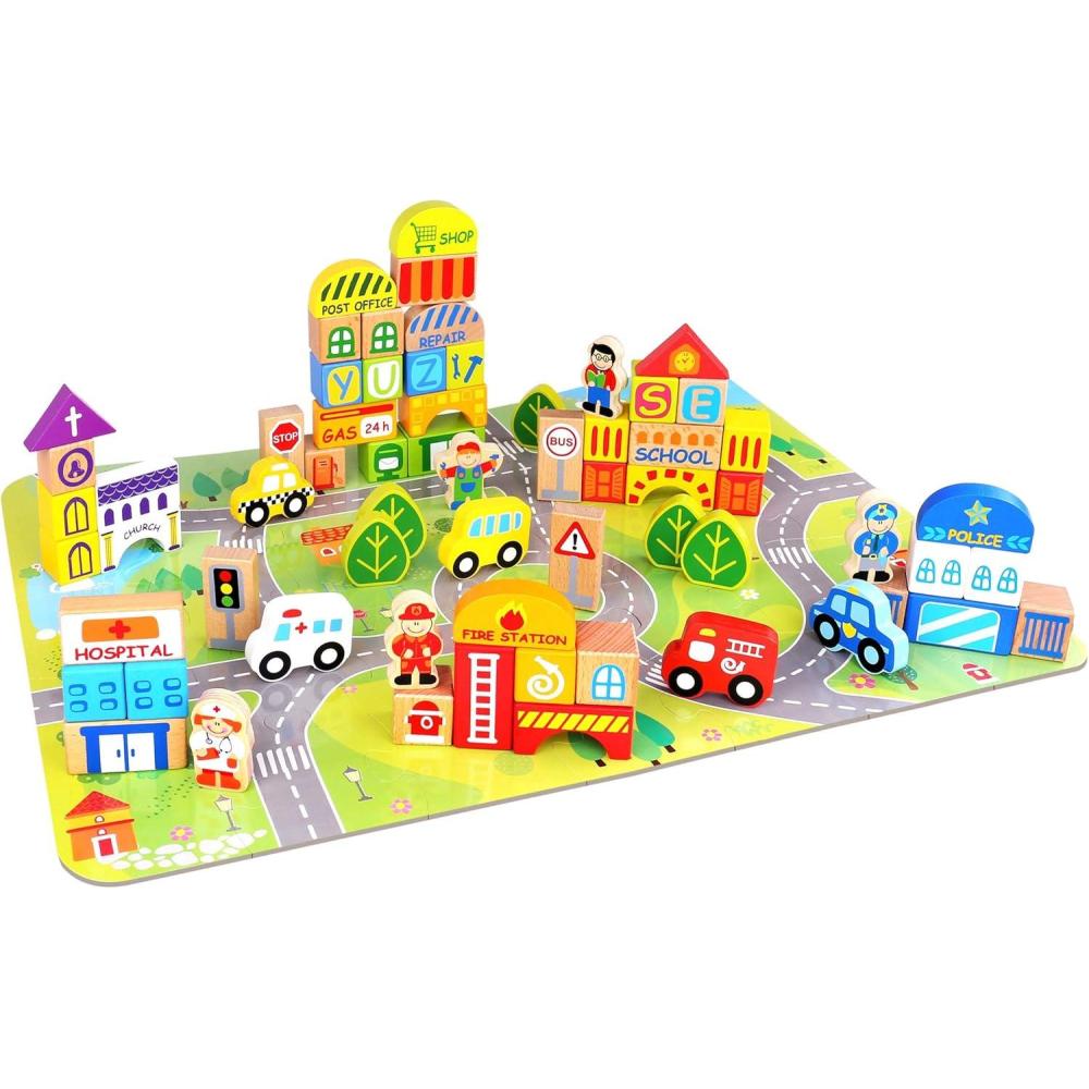 imageFat Brain Toys My Town Block Set  Jigsaw Puzzle ampamp Wood Block Set for Preschoolers