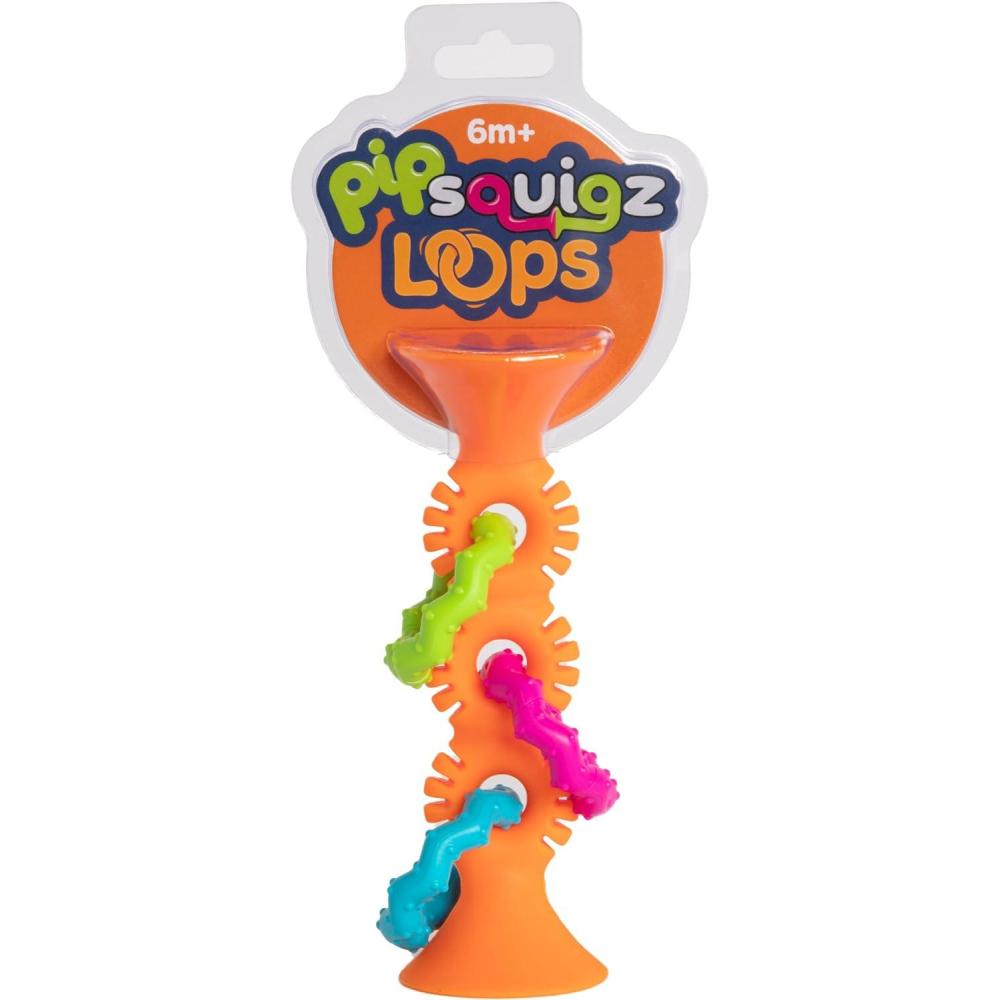 imageFat Brain Toys pipSquigz Loops  Orange Silicone Suction Cup Baby Sensory Toy for Babies and Toddlers 6 mos