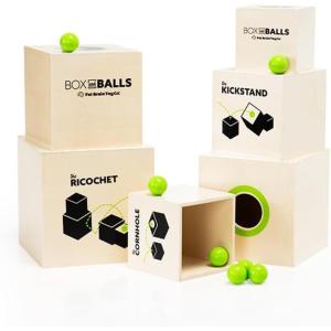 Fat Brain Toys Box and Balls, Wooden Activity Cubes and Bouncy Balls for Kids, Fun New Trickshot Games for Ages 6 to 11