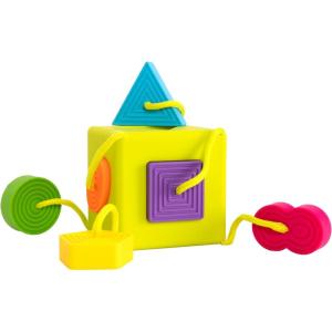 Fat Brain Toys OombeeCube, Toddler and Baby Toys 10 Months and Up, Travel-Friendly Shape Sorter with Tethered Shapes for Early Learning