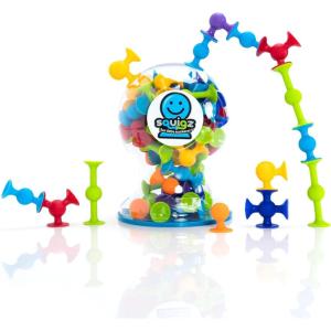 Fat Brain Toys Squigz Deluxe Set – 50-Piece Suction Construction Toys, Suction Bath Toys, Sensory Toys for Kids 3 and Up