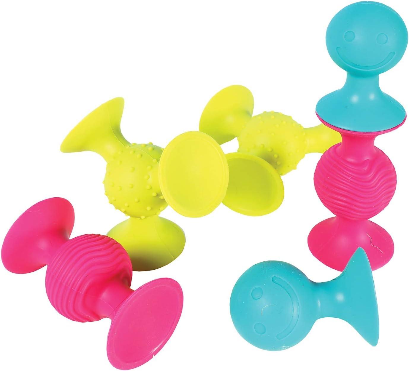 imageFat Brain PipSquigz Bundle 6 Piece Baby Rattle Suction Cup Toys BPAFree Sensory Toy Set with Storage Bag Silicone Bath Toys