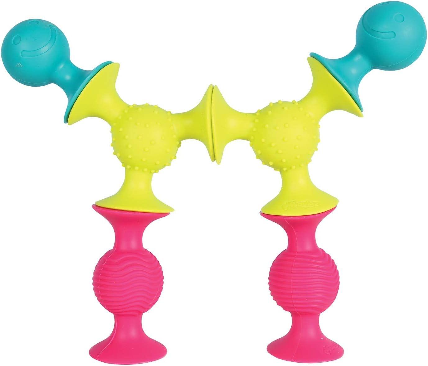 imageFat Brain PipSquigz Bundle 6 Piece Baby Rattle Suction Cup Toys BPAFree Sensory Toy Set with Storage Bag Silicone Bath Toys