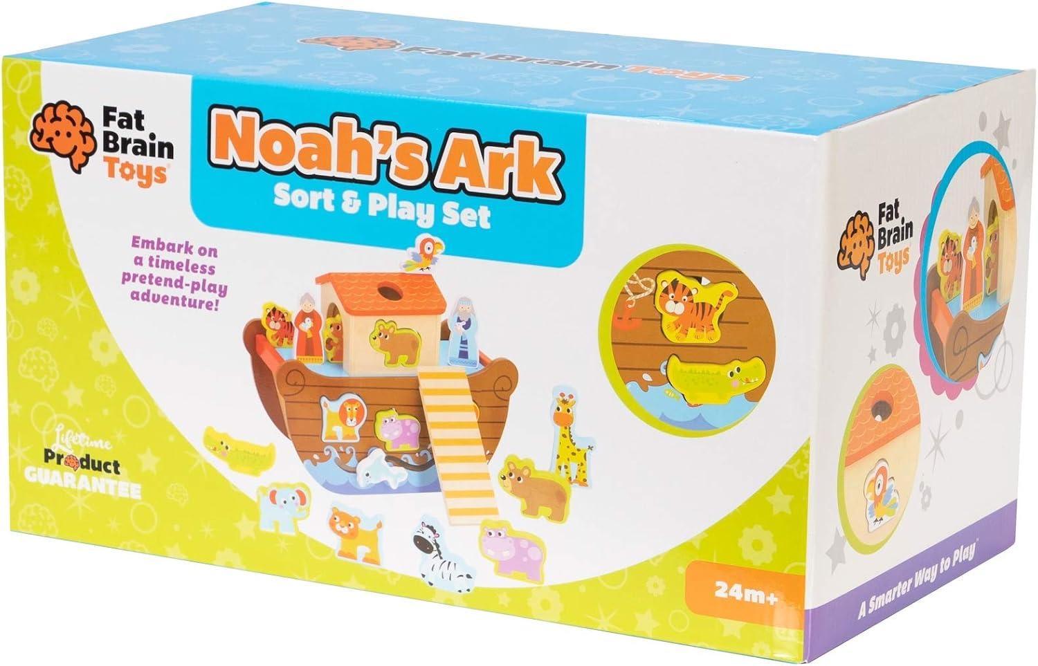 imageFat Brain Toys Noahs Ark Sort ampamp Play Set Wooden ShapeMatching Preschool Toy