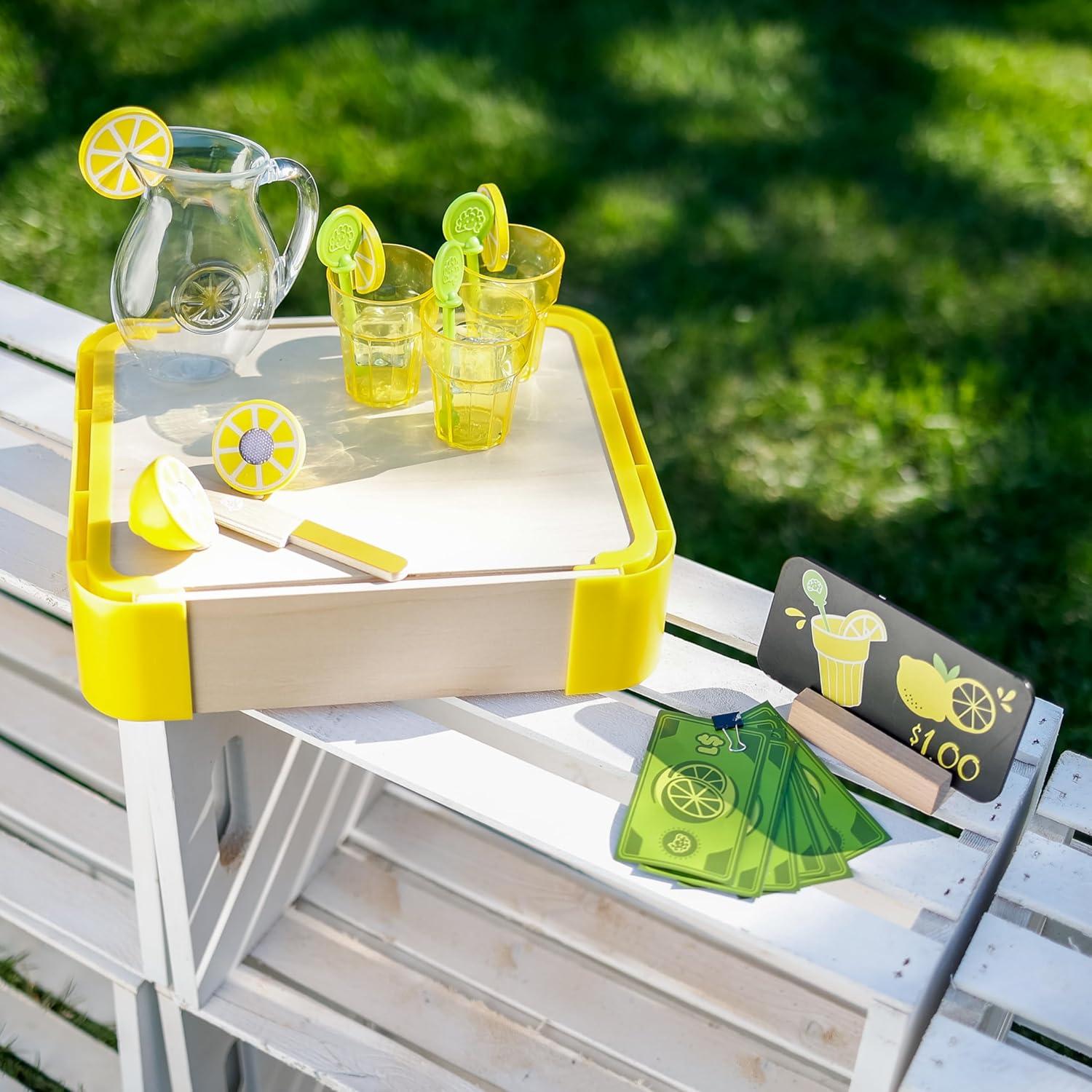 imageFat Brain Toys Pretendables Lemonade Time Set Pretend Play Food Lemonade Stand for Kids with Storage Great Imaginative Play Toy Food Set for Ages 3