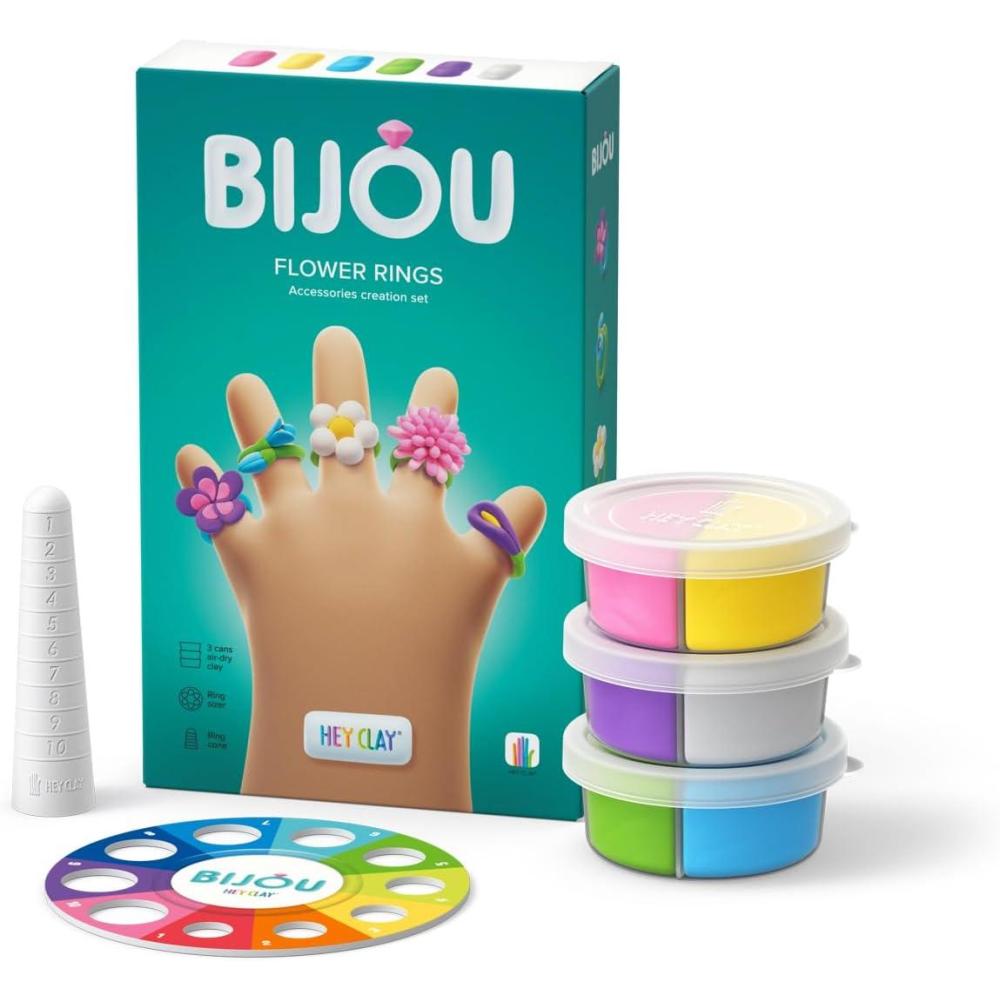 imageFat Brain Toys Hey Clay Bijou Flower Rings Air Dry Clay Kit with Interactive App for Kids ampamp Tweens Modeling Clay and Crafts Set for Ages 5 to 11