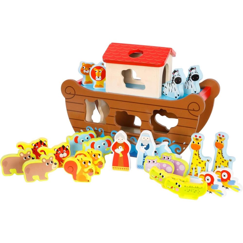imageFat Brain Toys Noahs Ark Sort ampamp Play Set  Wooden ShapeMatching Preschool Toy