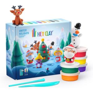 Fat Brain Toys Hey Clay Winter Holidays – Colorful Modeling Air Dry Clay for Kids – Kit 15 Cans with Fun Interactive App