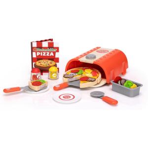 Fat Brain Toys Pretendables Backyard Pizza Oven Set, Kids Pretend Play Food Accessory with Storage, Pizza Play Set, 3 Years and Up(Black)