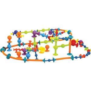 Fat Brain Toys Squigz 75 Piece Set – Suction Cup Set With Storage Bag, BPA Free Silicone Sensory Wall Toys, Stem Building Toys, Kids Travel