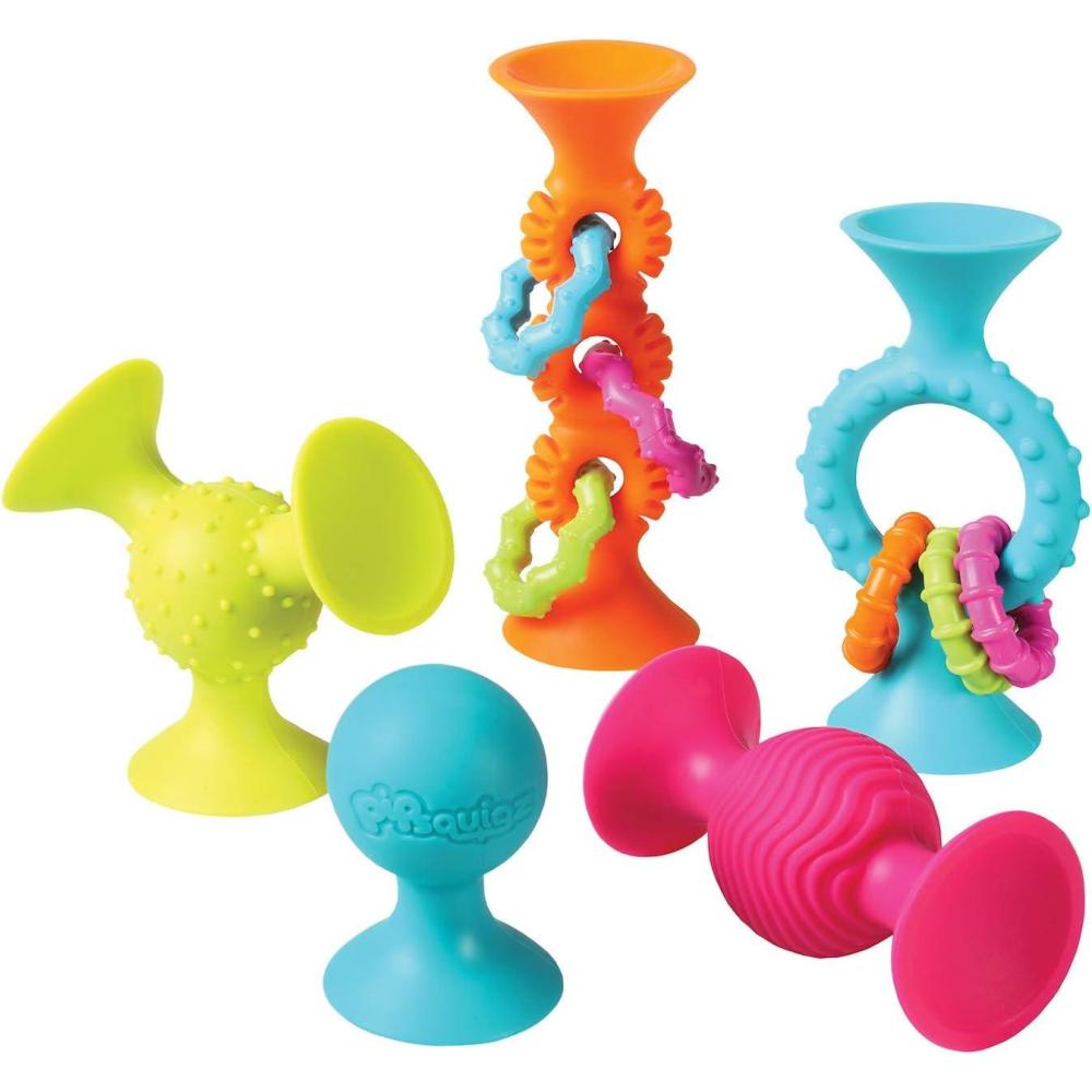 imageFat Brain Toys PipSquigz Combo Set  2 PipSquigz Loops 3 Rattling Pip Squigz Zippered Storage Case BPAFree Silicone Fidget Toys for Girls and Boys