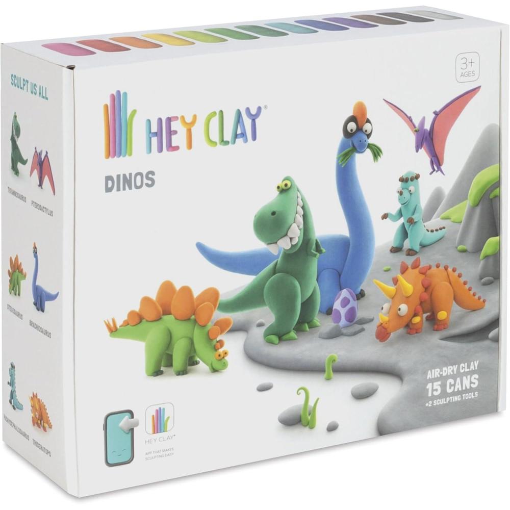 imageFat Brain Toys Hey Clay Dinosaurs Air Dry Clay Kit with Interactive App for Kids amp Tweens Modeling Clay and Crafts Set
