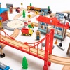 Fat Brain Toys 100pc Mountain Train Set – Wooden Magnetic Train with Roundhouse, 3+