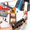 Fat Brain Toys 100pc Mountain Train Set – Wooden Magnetic Train with Roundhouse, 3+