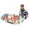 Fat Brain Toys 100pc Mountain Train Set – Wooden Magnetic Train with Roundhouse, 3+